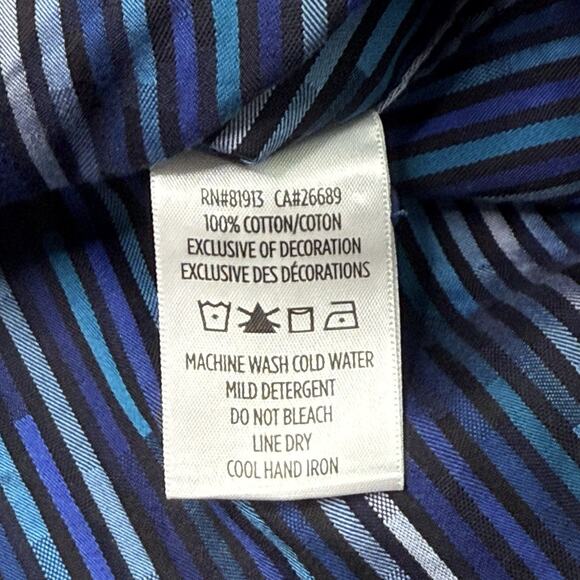 Robert Graham L Button Down Shirt Long Sleeve Blue Striped Flip Cuff Classic Fit - Picture 7 of 11